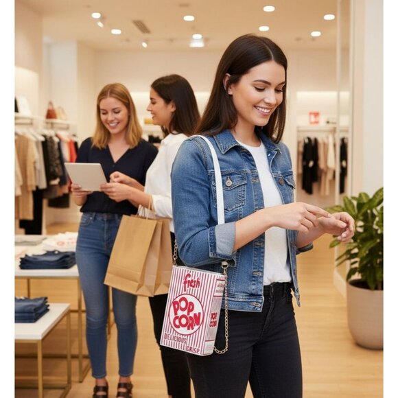 Popcorn Box Purse Crossbody Bag With Gold Chain Strap - Picture 1 of 9